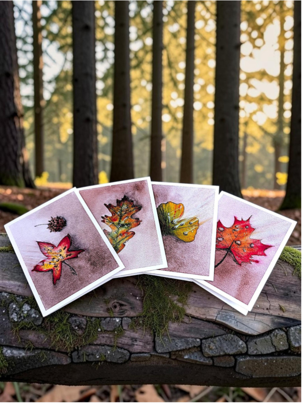 12 Watercolor Notecards: Fall Leaves (4.25" x 5.5")